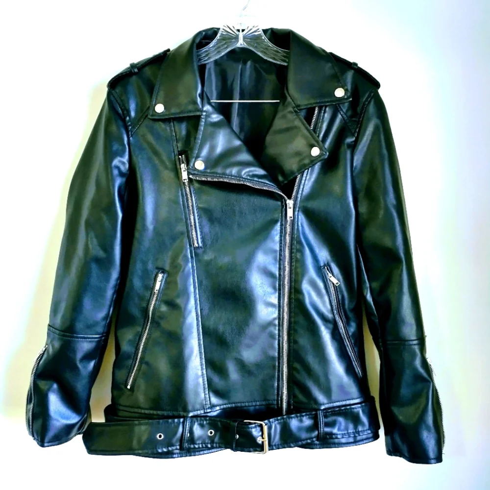 NWOT Shein Black PU Leather Women's Moto Jacket. - Picture 2 of 15
